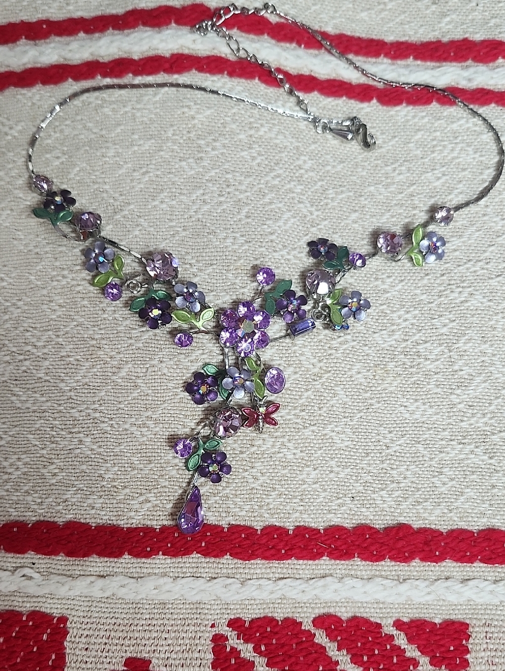 Silver-Tone Purple Floral Statement Necklace